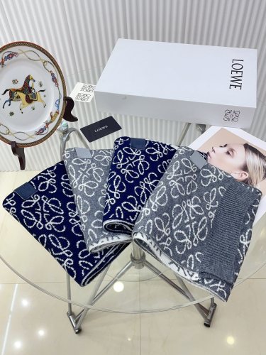 Loewe Classic Double Sided Full Logo Jacquard Wool Scarf Size: 20 * 163 CM