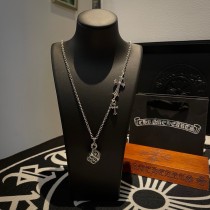 Chrome Hearts Classic Retro Skull Dice Pendant Cross Necklace