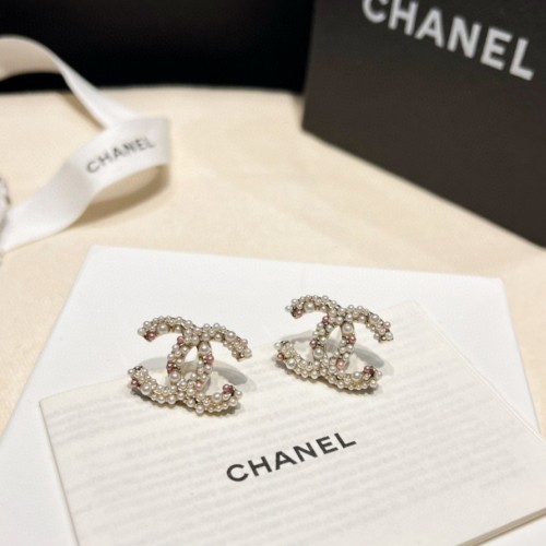 Chanel New Fashion Swarovski Camouflage Rice Grain Pearl Letter Earrings