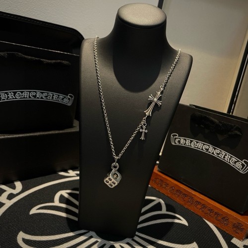 Chrome Hearts Classic Retro Skull Dice Pendant Cross Necklace
