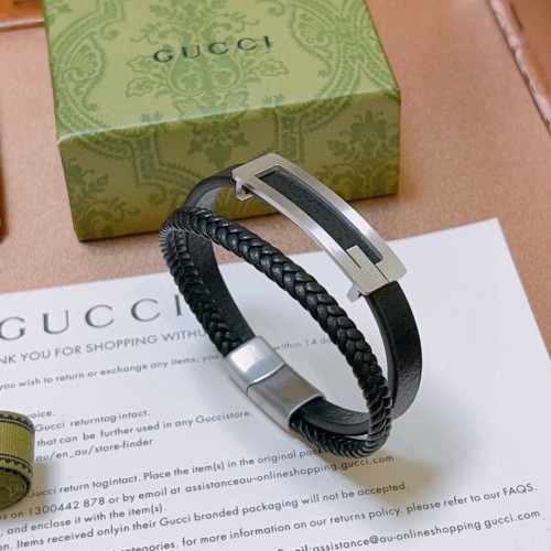 Gucci Unisex Classic Leather Vintage Silver Bracelet with Hand Rope