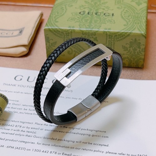 Gucci Unisex Classic Leather Vintage Silver Bracelet with Hand Rope