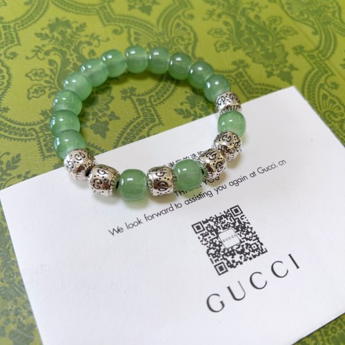 Gucci Couple New Classic Double G Green Jade Bracelet 18-24 CM