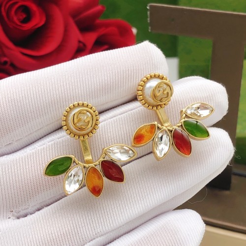 Gucci Fashion Versatile Horse Eye Color Diamond Flower Earrings