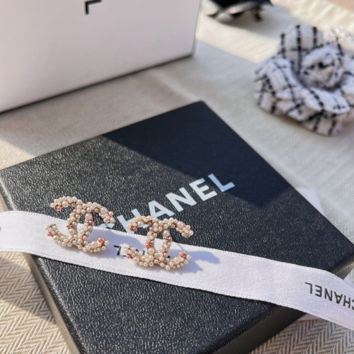 Chanel New Fashion Swarovski Camouflage Rice Grain Pearl Letter Earrings