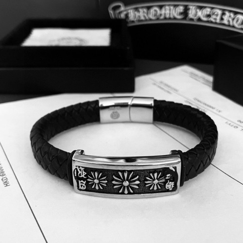 Chrome Hearts Couple Classic Leather Rope Cross Flower Bracelet
