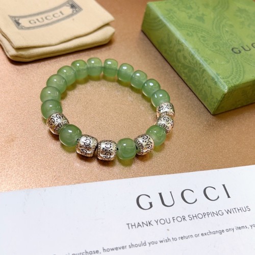 Gucci Couple New Classic Double G Green Jade Bracelet 18-24 CM