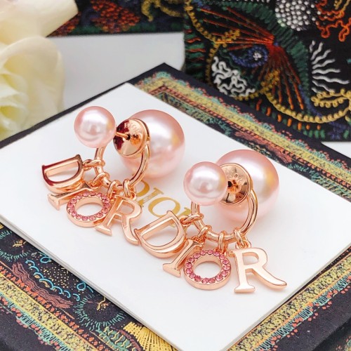 Dior New Classic Rose Gold Diamond Letter Pearl Earrings