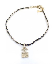Chanel New Personalized Bag Pendant Black Leather Necklace