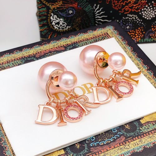 Dior New Classic Rose Gold Diamond Letter Pearl Earrings