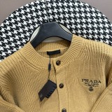 Prada New Triangle Embroidered Logo Wool Blended Cardigan Sweater