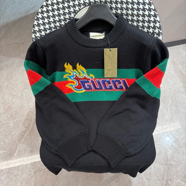 Gucci New Retro Interlocking Double G Flame Letter Towel Embroidered Logo Round Neck Sweater