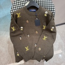 Louis Vuitton New Classic Embroidery Funny Head Casual Knitted Sweater