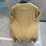 Prada New Triangle Embroidered Logo Wool Blended Cardigan Sweater