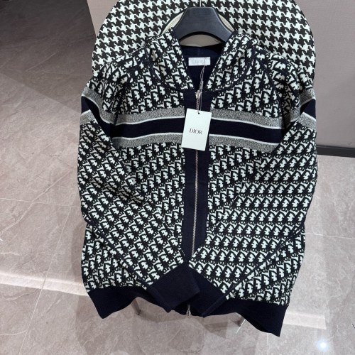 Dior Classic Letter Jacquard Wool Blended Double Sided Zipper Jacket