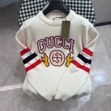 Gucci New Color Bar Flame Letter Towel Embroidered Round Neck Sweater