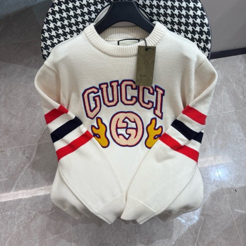 Gucci New Color Bar Flame Letter Towel Embroidered Round Neck Sweater