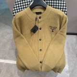 Prada New Triangle Embroidered Logo Wool Blended Cardigan Sweater