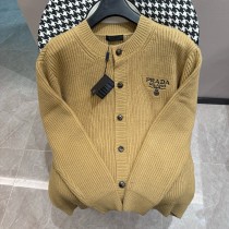 Prada New Triangle Embroidered Logo Wool Blended Cardigan Sweater