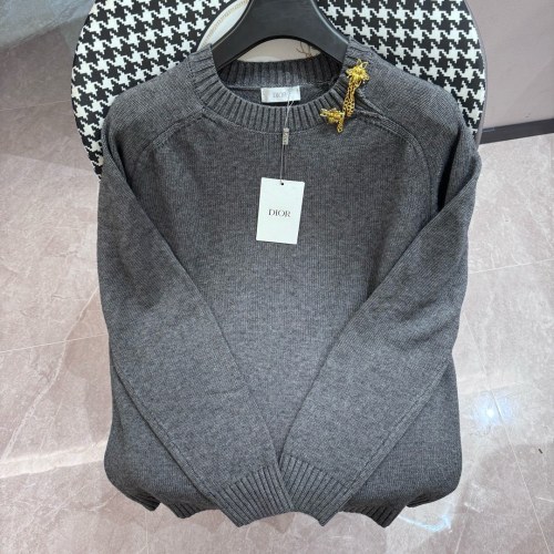 Dior Fashion Couple Shoulder Chain Round Neck Knitted Sweater