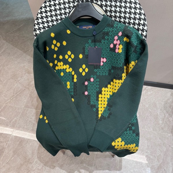 Louis Vuitton Unisex Fashion Contrast Flying Dragon Round Neck Sweater