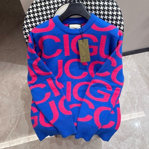 Gucci Unisex Full Logo Jacquard Casual Round Neck Sweater
