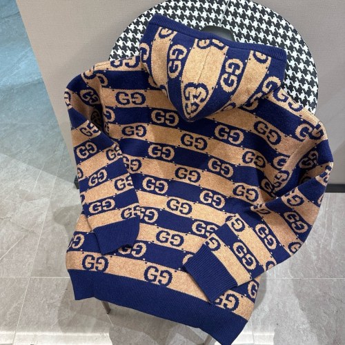 Gucci New Color Blocked Logo Jacquard Hoodie Knitted Sweater