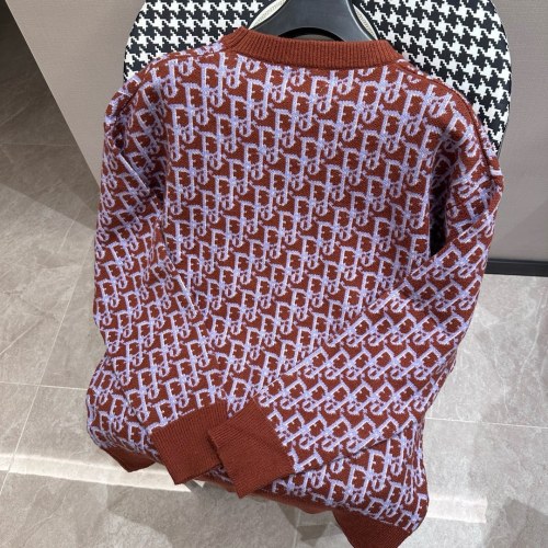 Dior Couple Full Logo Jacquard Red Brown Knitted Woolen Sweater