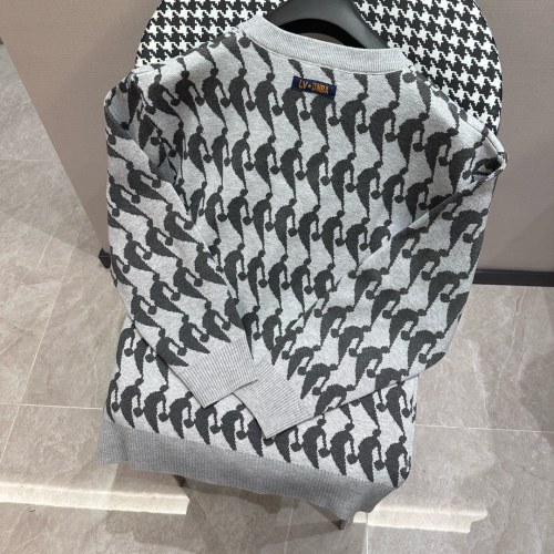 Louis Vuitton Classic Grey NBA Joint Pattern Jacquard Round Neck Sweater
