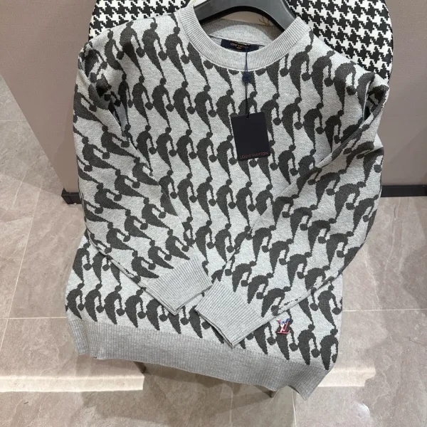 Louis Vuitton Classic Grey NBA Joint Pattern Jacquard Round Neck Sweater