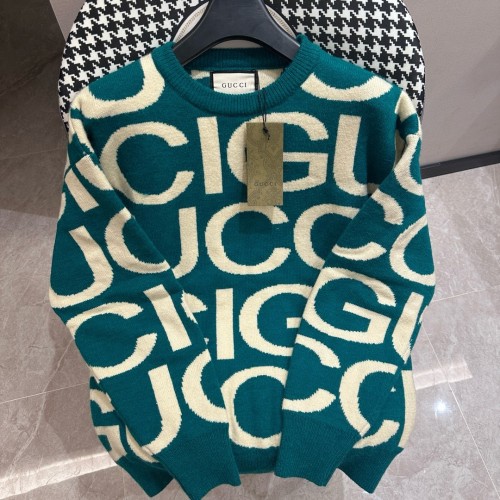 Gucci Unisex Full Logo Jacquard Casual Round Neck Sweater