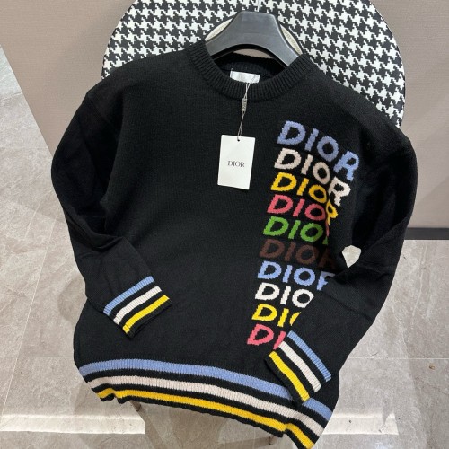 Dior Fashion Rainbow Logo Jacquard Knitted Long Sleeve Sweater