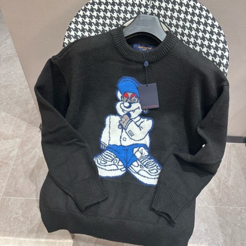 Louis Vuitton Fashion Cartoon Bear Letter Jacquard Round Neck Sweater