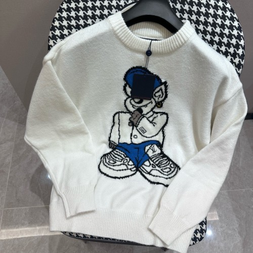 Louis Vuitton Fashion Cartoon Bear Letter Jacquard Round Neck Sweater
