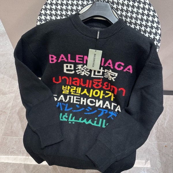 Balenciaga Multi Language Jacquard Couple's Versatile Knitted Sweater
