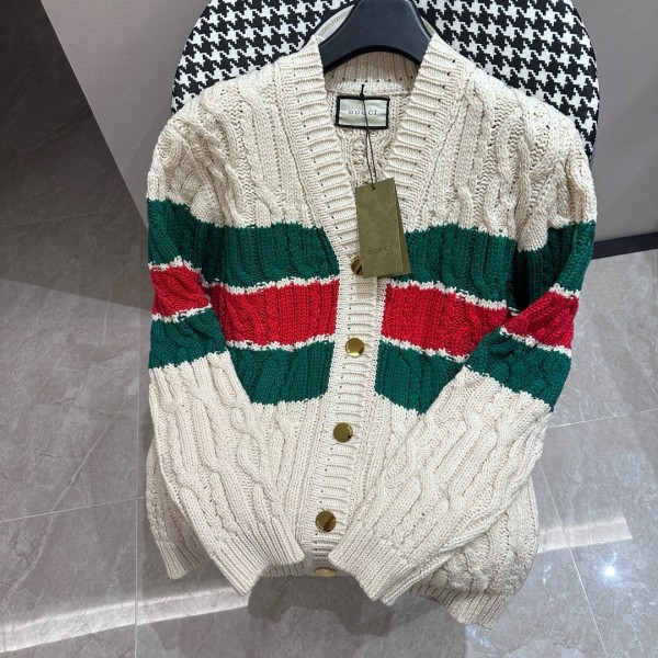 Gucci Fashion Academy Style Red Green Knitted Sweater Cardigan
