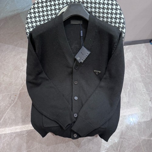 Prada Classic Bead Logo V-neck Knitted Cardigan Coat