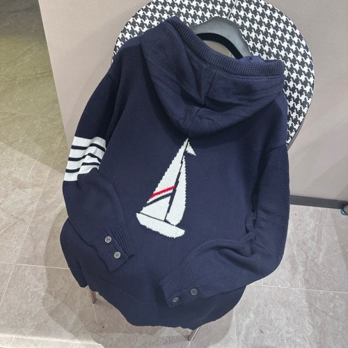Thom Browne Classic Color Knitted Four Bar Hoodie Zipper Jacket