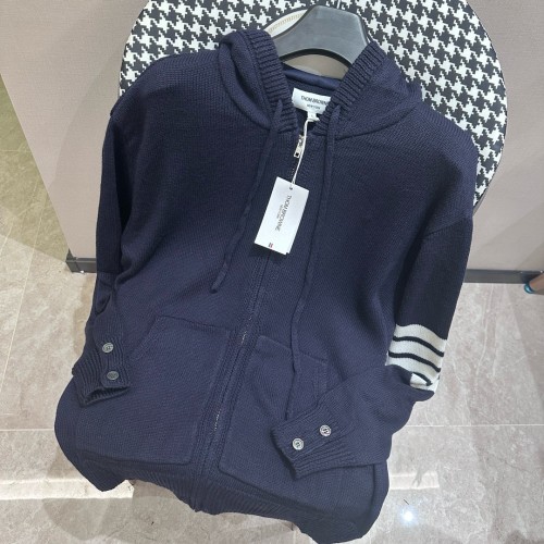 Thom Browne Classic Color Knitted Four Bar Hoodie Zipper Jacket