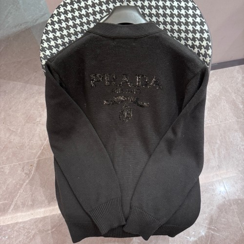 Prada Classic Bead Logo V-neck Knitted Cardigan Coat