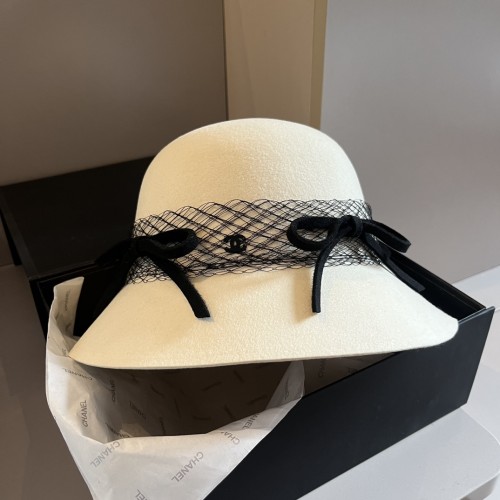 Chanel Fashion Bow Top Hat Wool Basin Hat 57 CM