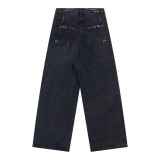 BaLenciaga New Retro Piercing Ring Fire Machine Head Water Washed Jeans