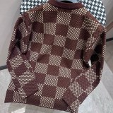 Louis Vuitton Fashion Diamond Embroidered Coffee Chessboard Knitted Long Sleeve