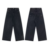 BaLenciaga New Retro Piercing Ring Fire Machine Head Water Washed Jeans