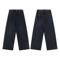 BaLenciaga New Retro Piercing Ring Fire Machine Head Water Washed Jeans