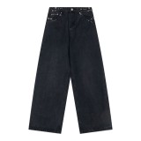 BaLenciaga New Retro Piercing Ring Fire Machine Head Water Washed Jeans