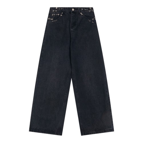 BaLenciaga New Retro Piercing Ring Fire Machine Head Water Washed Jeans