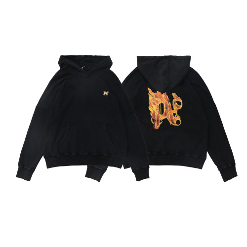 Plam Angels Retro Flame Letter Printed Sportswear Couple Casual Hoodie Sweatshirt