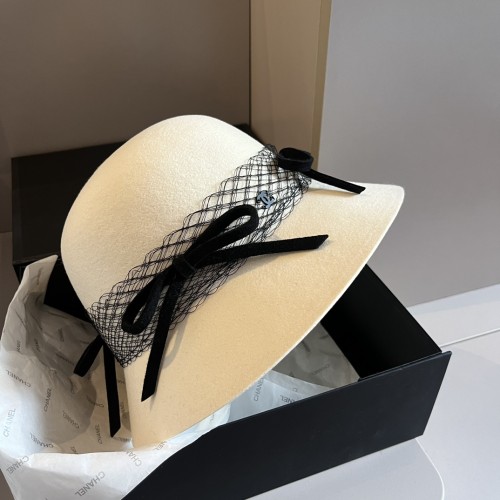 Chanel Fashion Bow Top Hat Wool Basin Hat 57 CM