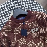Louis Vuitton Fashion Diamond Embroidered Coffee Chessboard Knitted Long Sleeve